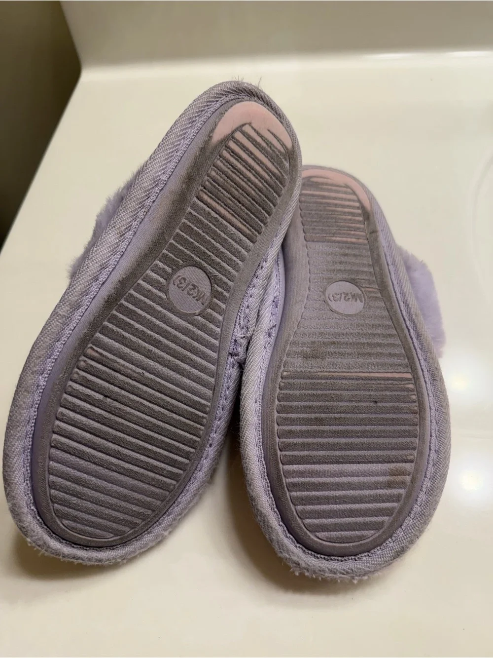 Iridescent Sequin Lavender Fuzzy Slide Slippers